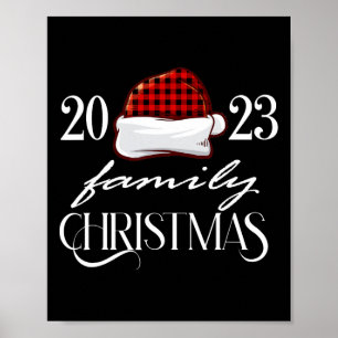 Family Christmas 2023 Santa Hat Buffalo Red Plaid Poster