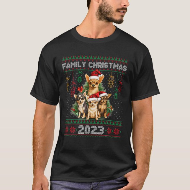 Family Christmas 2023 Sweater Ugly Chihuahua Xmas  (Front)