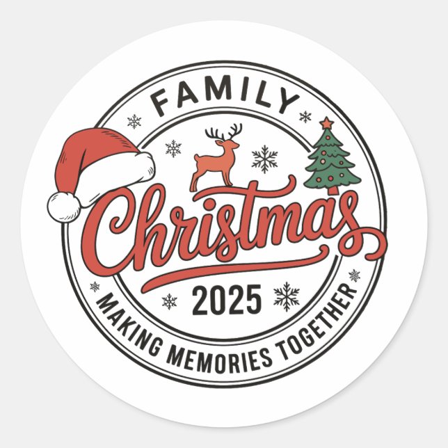 Family Christmas 2025 Matching Holiday Season Classic Round Sticker (Front)