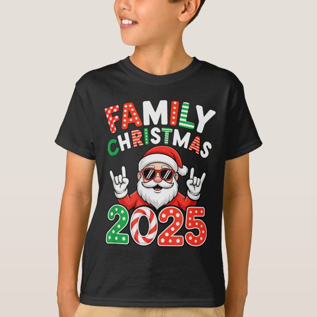 Family Christmas 2025 Rocker Santa Sungles Matchin T-Shirt (Front)