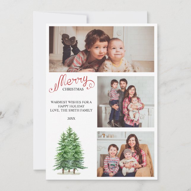 Family Christmas 3 Photo Collage Holiday Card (Front)