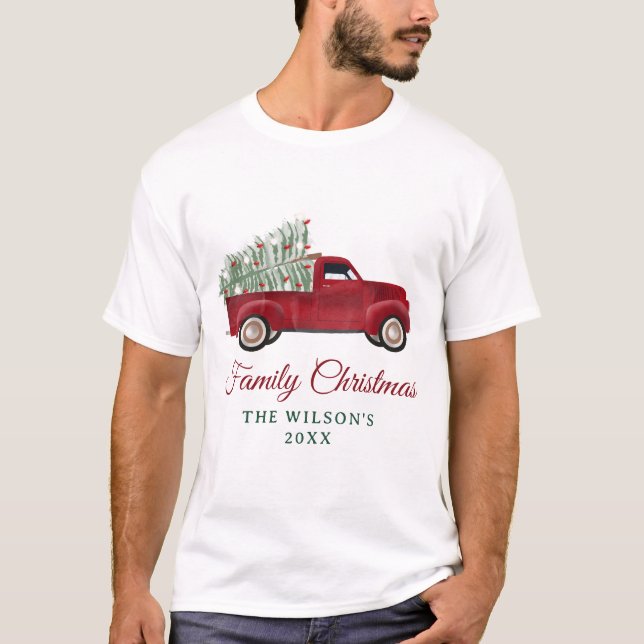 Family Christmas Antique Pickup Truck Xmas Tree T-Shirt (Front)