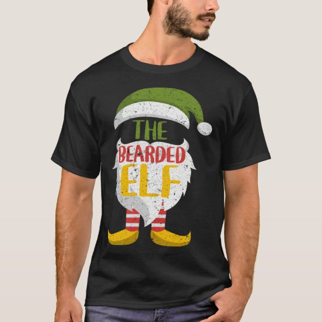 Family Christmas Bearded Elf Cute Xmas Holiday T-Shirt (Front)