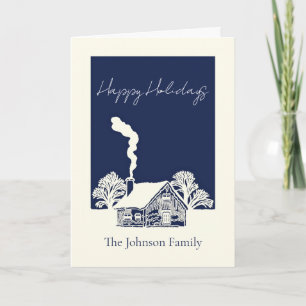Family Christmas card with a winter home