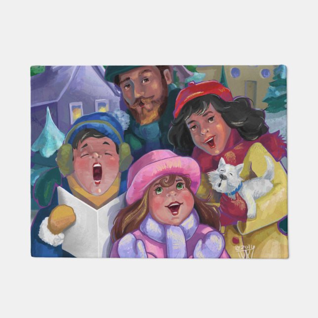 Family Christmas Caroling Doormat (Front)