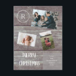 Family Christmas Faux Dark Wood Photo Monogram Postcard<br><div class="desc">Send a Merry Christmas and a collection of your photos with this cute Christmas Wooden Photo and Monogram postcard.</div>