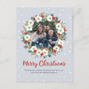 Family Christmas floral wreath card postcard