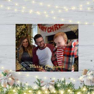Family Christmas Foil Post Card with elegant frame