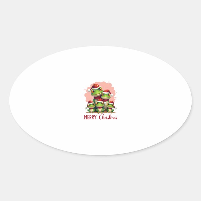 Family christmas frogs (3) oval sticker (Front)