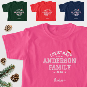 Family Christmas Holiday Custom Name Pink Red T-Shirt