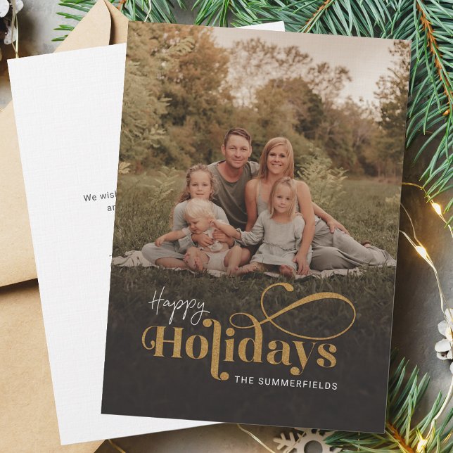 Family Christmas Holiday Photo Hand-Lettered Card (Happy Holidays Christmas Family Photo Greetings Card)