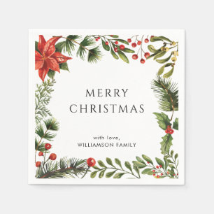 Family Christmas Holidays Botanical Elegant Paper Napkin