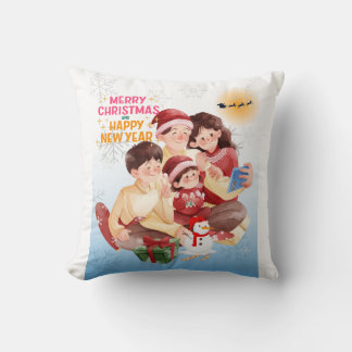 “Family Christmas in a Festive T-Shirt Cushion