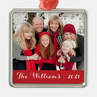 Family Christmas Keepsake | Custom Photo and Text Metal Tree Decoration