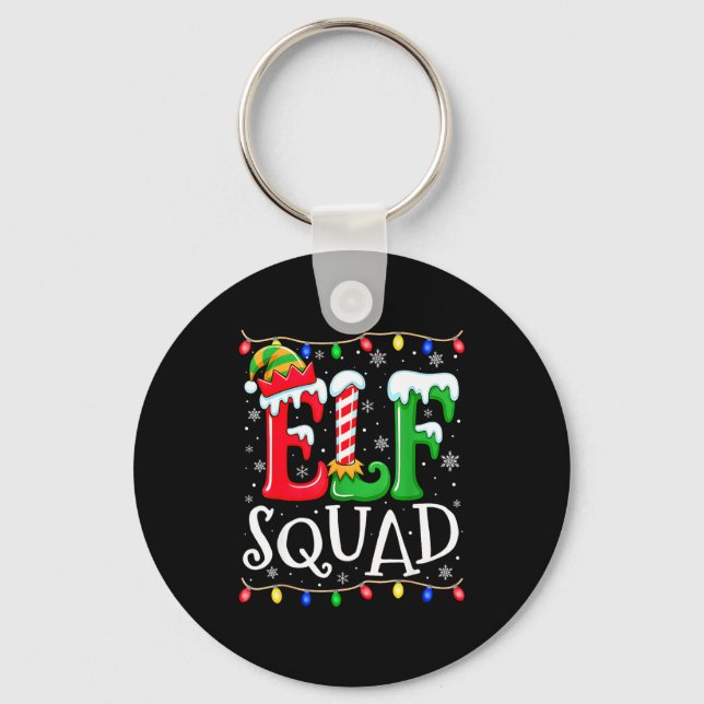 Family Christmas Matching Pajamas Elf Xmas Squad  Key Ring (Front)