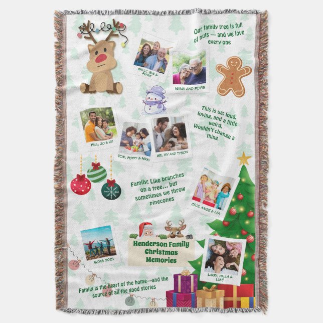 Family Christmas Memories Photo Collage Throw Blanket (Front Vertical)