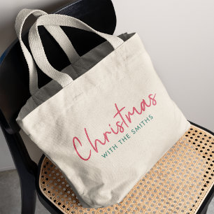 Family Christmas   Modern Minimalist Family Name Large Tote Bag