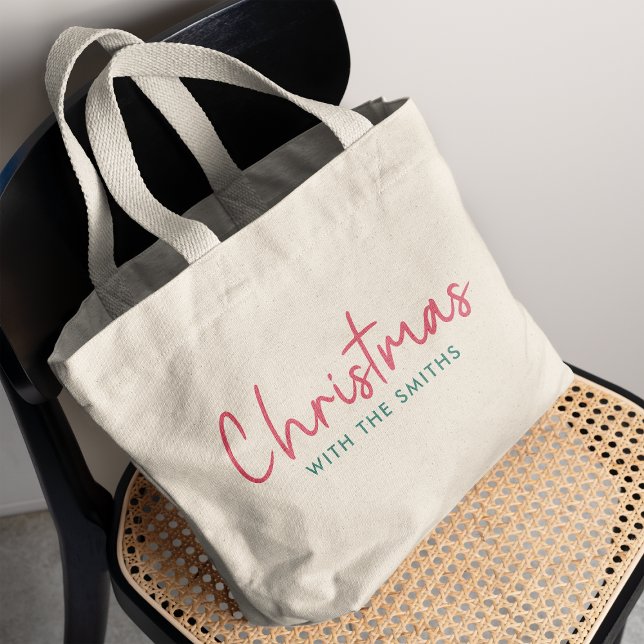 Family Christmas | Modern Minimalist Family Name Large Tote Bag (Creator Uploaded)