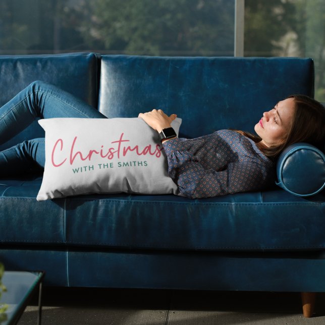 Family Christmas | Modern Minimalist Family Name Lumbar Cushion (Creator Uploaded)