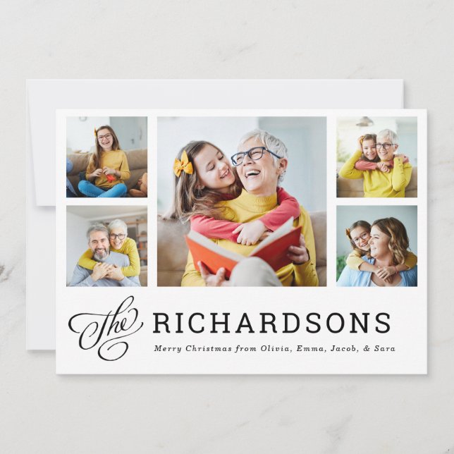 Family Christmas | Modern Multi Photo Grid Holiday Card (Front)