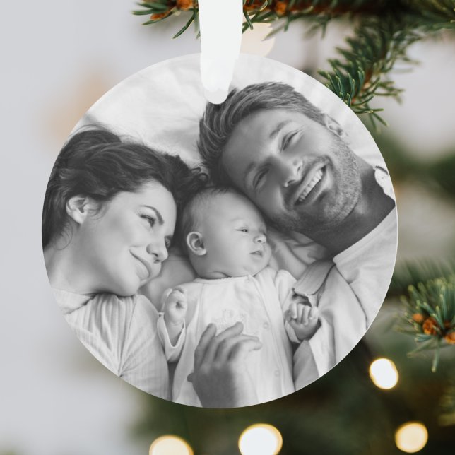 Family Christmas | Modern Stylish Orange Red Photo Ornament (Creator Uploaded)