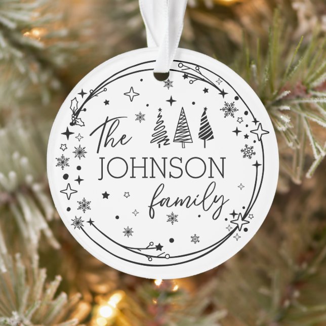 Family Christmas Name Monogram Ornament (Tree)