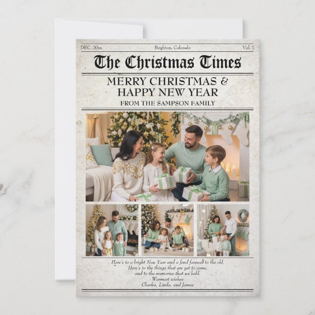 Family Christmas Newspaper Photo Newsletter Holiday Card (Front)