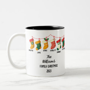 Family Christmas Of Six With 6 custom names Two-Tone Coffee Mug