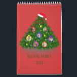 Family Christmas on Christmas Tree Calendar<br><div class="desc">Calendar for Christmas celebration features Christmas tree with family photos on its ornaments.
You can add your family photos and change the year and the background colour, 

#christmastree #familyphotos #ornament #redbackground #green #star #snowflakes #christmas #merrychristmas
#santashat #digitalart #cutehat #Christmascalendar</div>