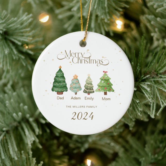 Family Christmas Ornament, Personalised Family Ceramic Tree Decoration (Tree)