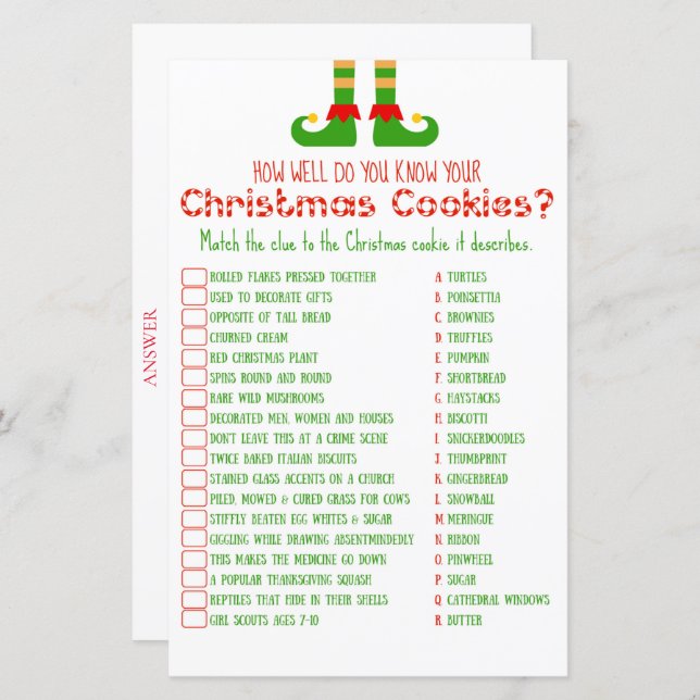 Family Christmas Party Game PRINTED (Front/Back)
