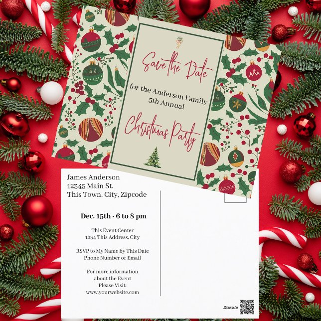 Family Christmas Party Save the Date  Postcard (Family Christmas Party Save the Date Postcard)