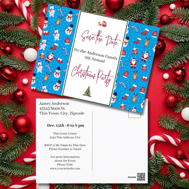 Family Christmas Party Save the Date Snowman Postcard (Family Christmas Party Save the Date Snowman Postcard)