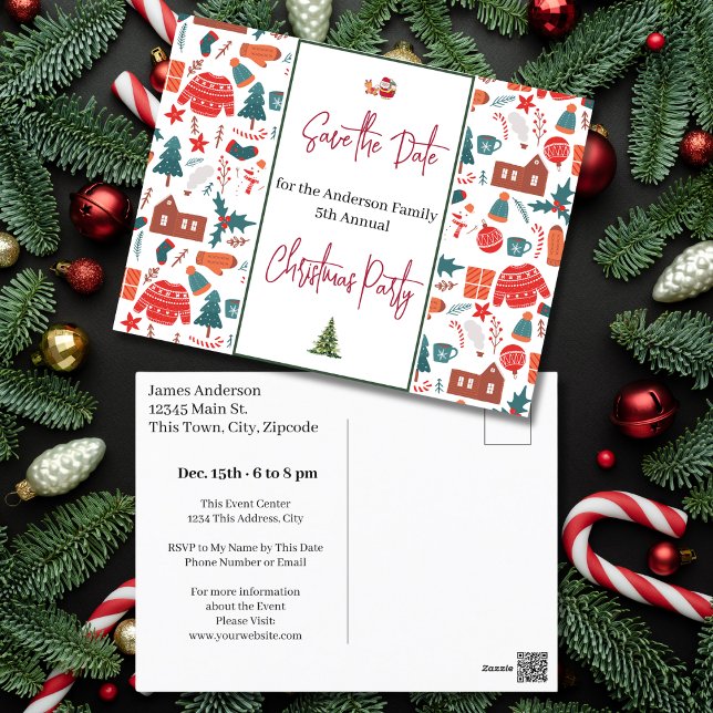 Family Christmas Party Save the Date Ugly Sweater Postcard (Family Christmas Party Save the Date Ugly Sweater Postcard)