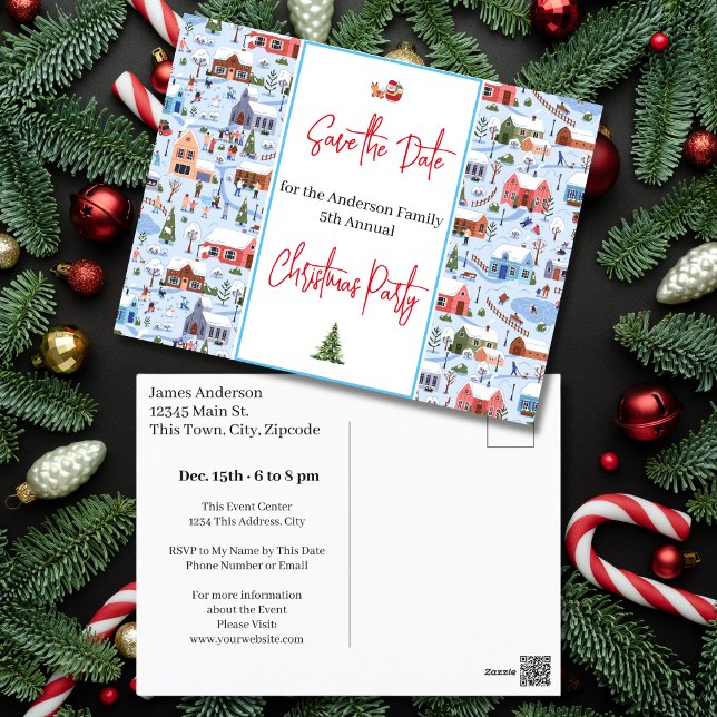 Family Christmas Party Save the Date Winterland Postcard (Family Christmas Party Save the Date Winterland Postcard)