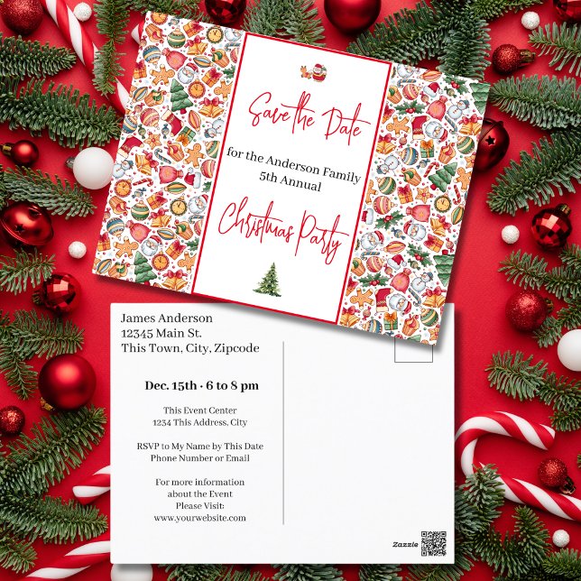 Family Christmas Party Save the Date Xmas Holiday Postcard (Family Christmas Party Save the Date Xmas Holiday Postcard)