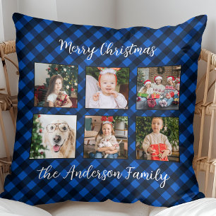 Family Christmas Personalised Photo Collage Plaid Cushion