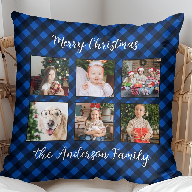 Family Christmas Personalised Photo Collage Plaid  Cushion (Creator Uploaded)