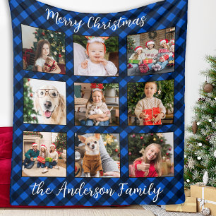 Family Christmas Personalised Photo Collage Plaid  Fleece Blanket