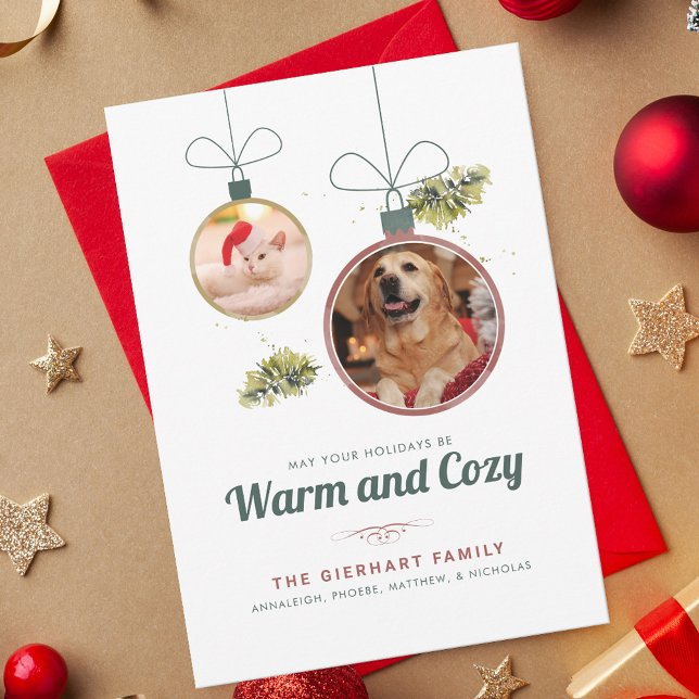 Family Christmas Pet Photo Collage Modern Holiday Card (Warm and Cozy Christmas Family Pets Photos Holidays Card)