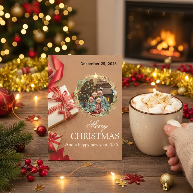 Family Christmas Photo Card 2026 | Red Gift Design (Creator Uploaded)