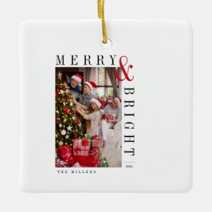 Family Christmas Photo Card Modern Script Holiday Ceramic Ornament