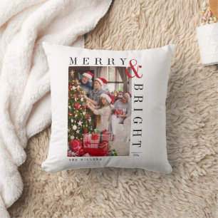 Family Christmas Photo Card Modern Script Holiday Cushion