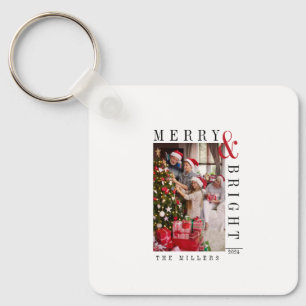 Family Christmas Photo Card Modern Script Holiday Key Ring