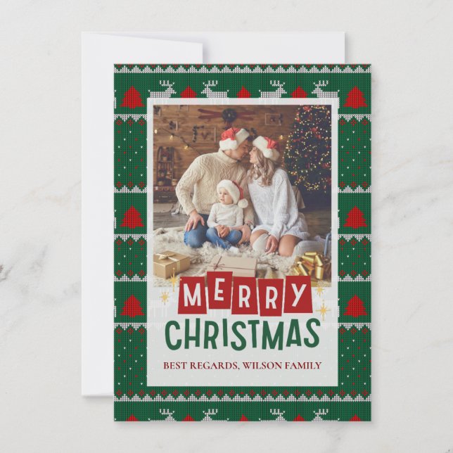 Family Christmas Photo Card with Knitted Sweater  (Front)