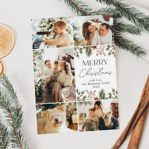 Family Christmas Photo Collage Green  Holiday Card