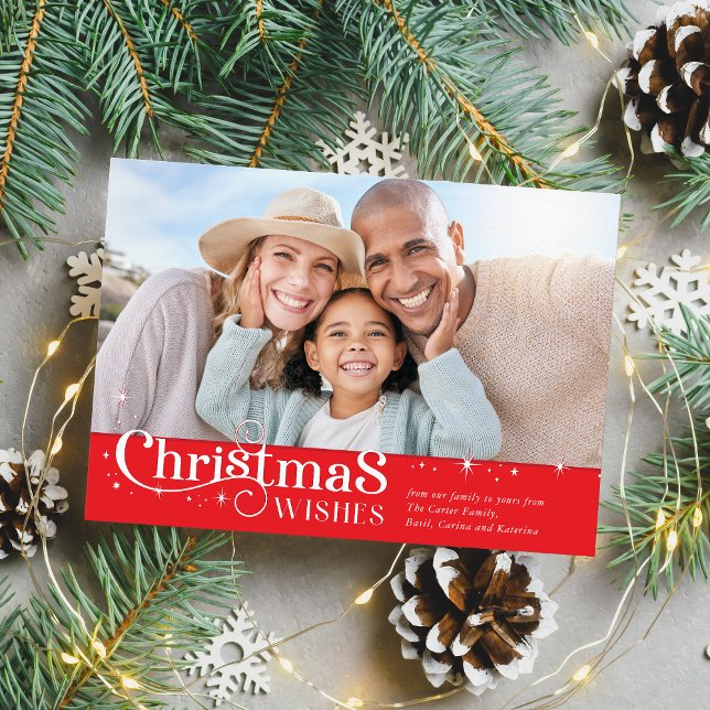 FAMILY CHRISTMAS PHOTO stylish typography red Holiday Card (Creator Uploaded)
