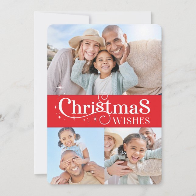 FAMILY CHRISTMAS PHOTO stylish typography red Holiday Card (Front)