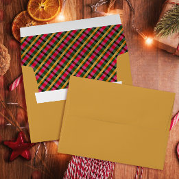 Family Christmas Plaid Gold Envelope