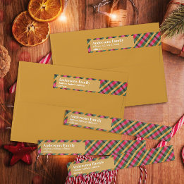 Family Christmas Plaid Gold Wrap Around Label